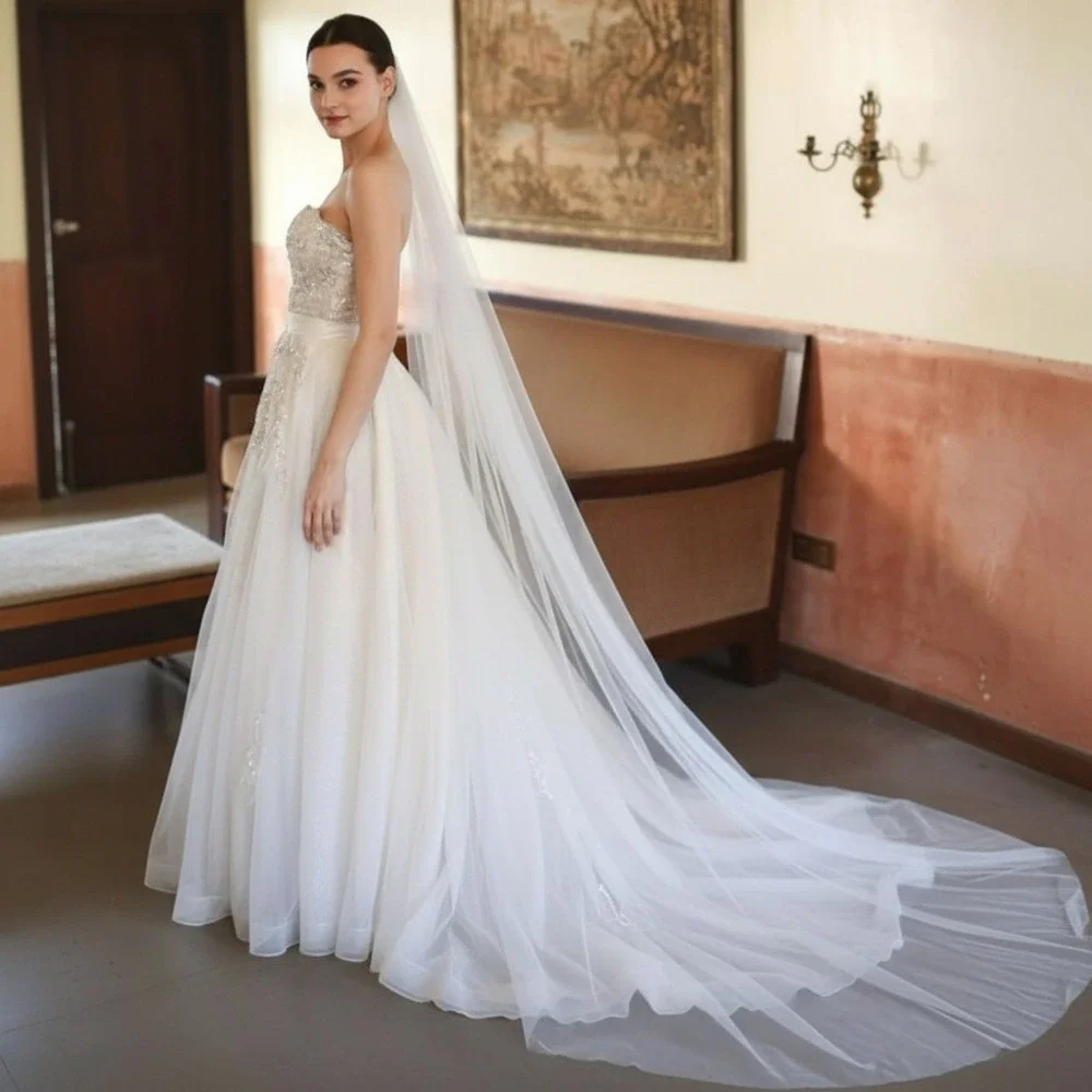 New 90 Inch White Chapel Length Bridal Veil Single Layer Tulle Simple Wedding